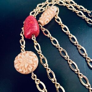 Long Boho Asian Inspired Gold Necklace